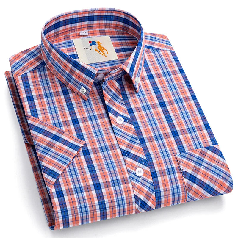 Cotton England Plaid Shirts For Men Plus Size Regular Fit Classic Man's Clothing Young Boy New Style Summer Short Sleeve Shirts