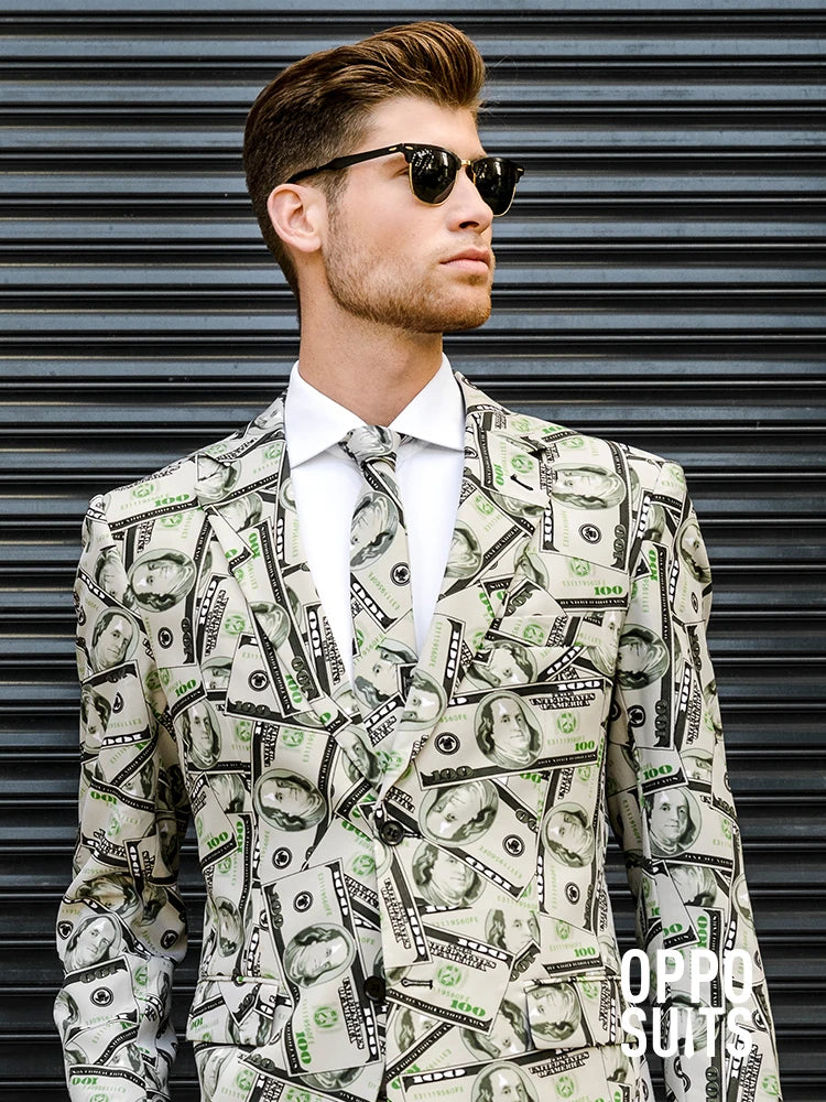 Costume Homme 3 Piece Dollar Print Men's Suits 2025 Groom Tuxedo For Wedding Groomsman Summer Beach Male Suit (Jacket+pants+tie)