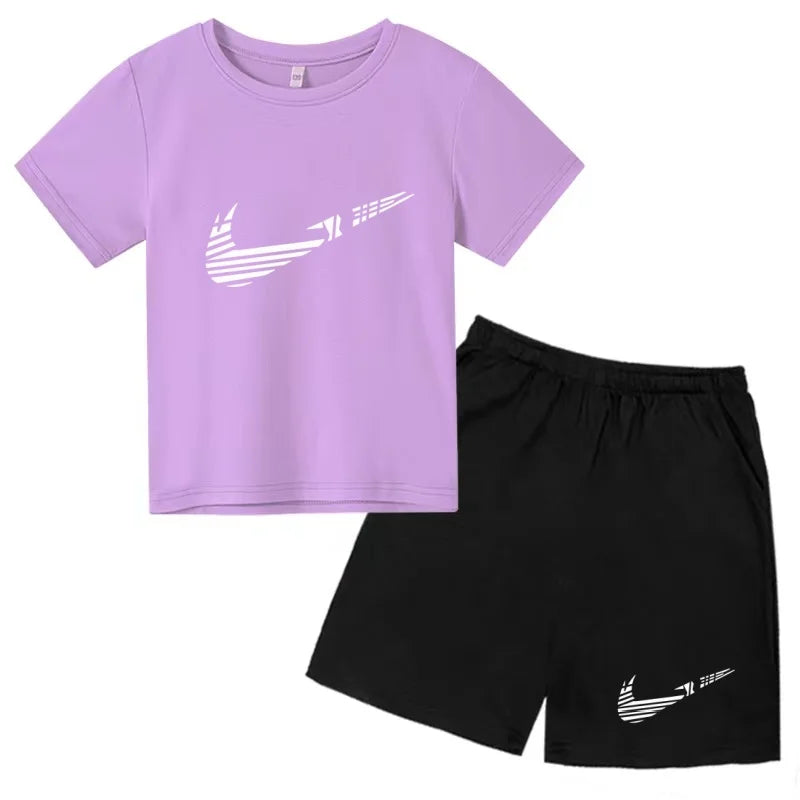 Children Clothes T-shirt Fashion Short-Sleeved+Shorts Summer Boy Girl Toddler 3-12Years Casual Sports Brand Jogging O-collar Set