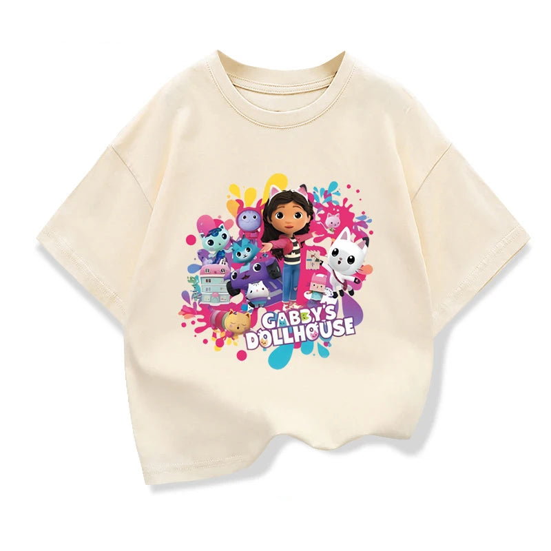 Summer Tee Girls Short Sleeve Tops Kawaii Gabbys Dollhouse T-shirt for Baby Girls Gabby Cats T Shirts Kids  Children Clothing