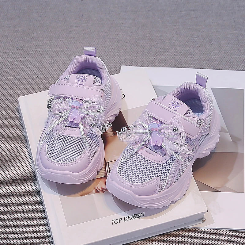 Summer Toddler Girls Breathable Mesh Chunky Sneakers Rhinestone Non-Slip Soft Sole for Daily School Outdoor Running Play Wear