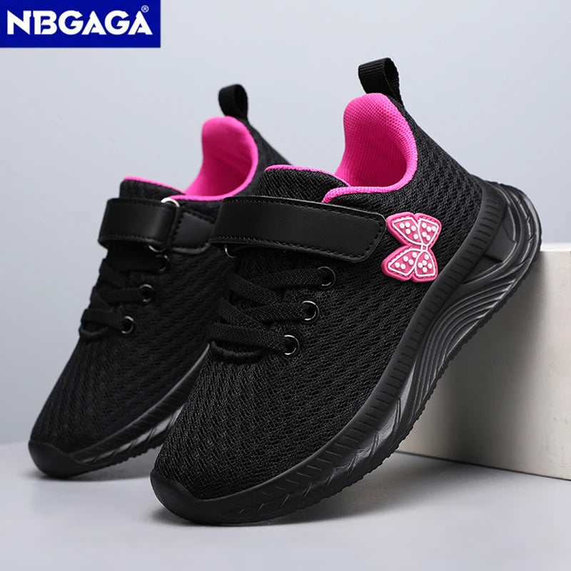 Summer Kids Casual Black Girls Mesh Breathable Shoes Fashion For 7-15y Lightweight Sport Student's Children Sports Walking Shoe