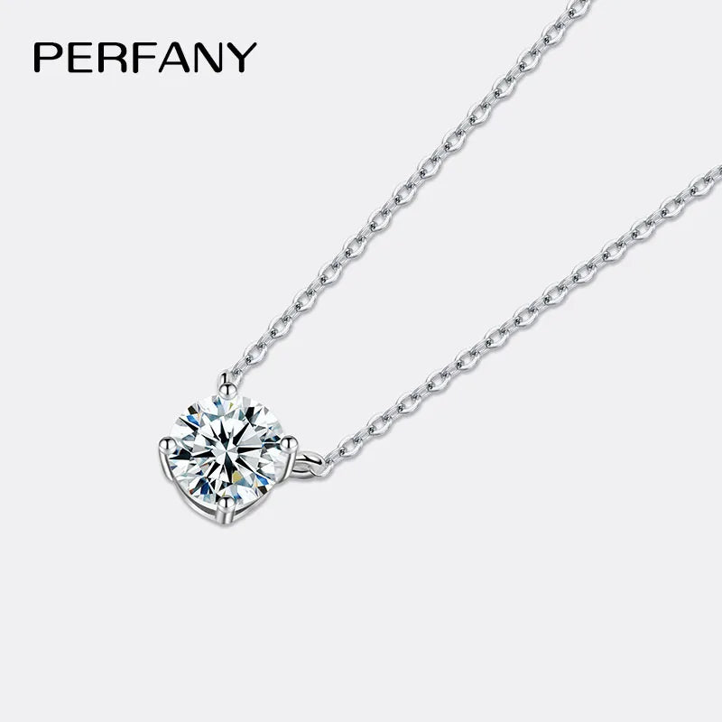 PERFANY 1-5 Carat Moissanite Necklace for Women S925 Pure Silver Diamond Classic Four Claw Pendant Wedding Jewelry