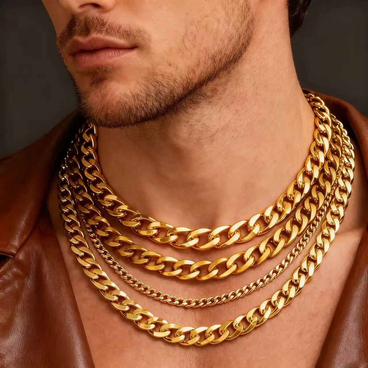 HNSP 3-12MM Stainless Steel Chain Cuban Link Necklace For Men Punk Style Jewelry Accessories Black Chain Yellow Gold Color