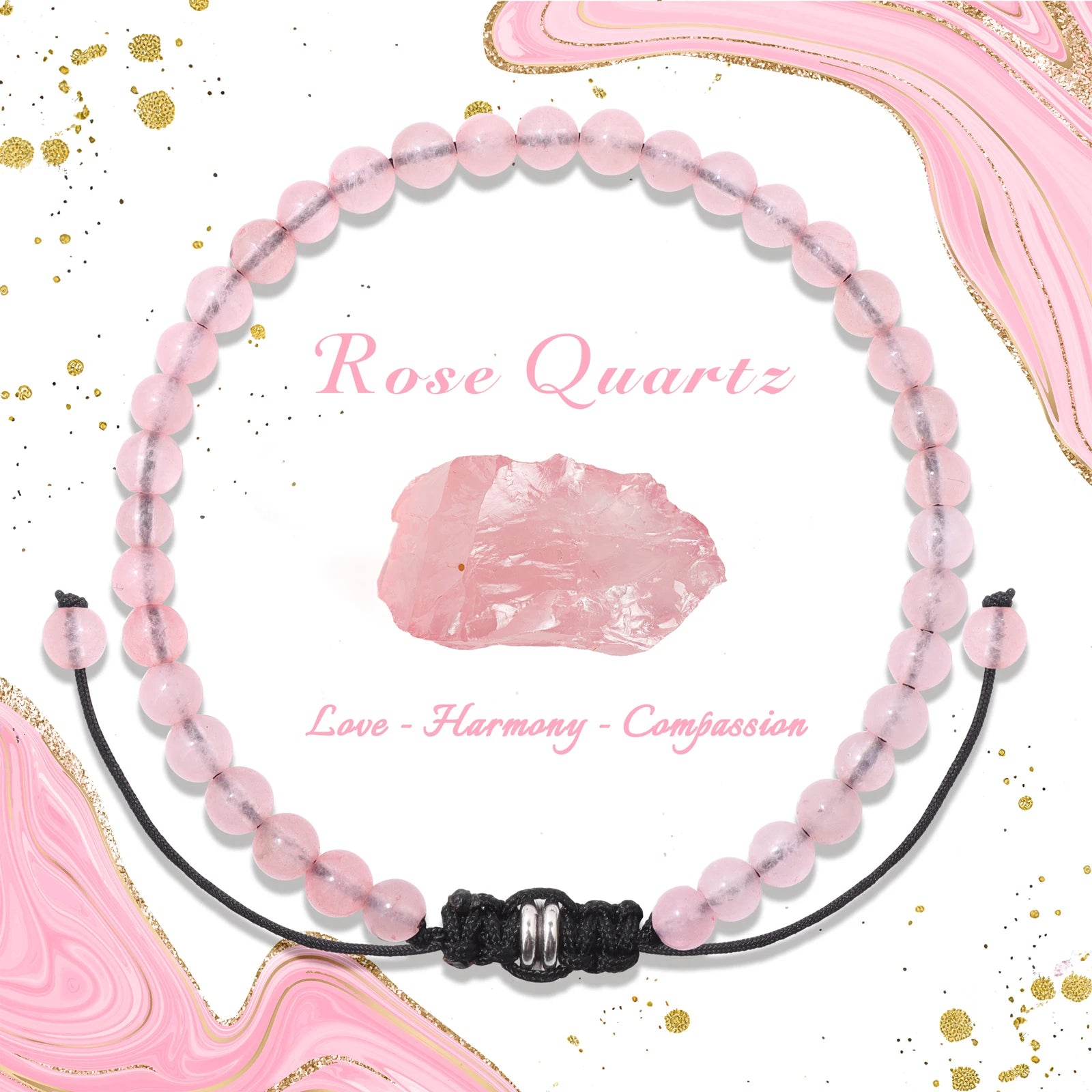 4/6/8mm Natural Black Tourmaline Stone Beads Bracelet Healing Energy Bracelets Adjustable Rope Braided Bracelet with Card Gifts
