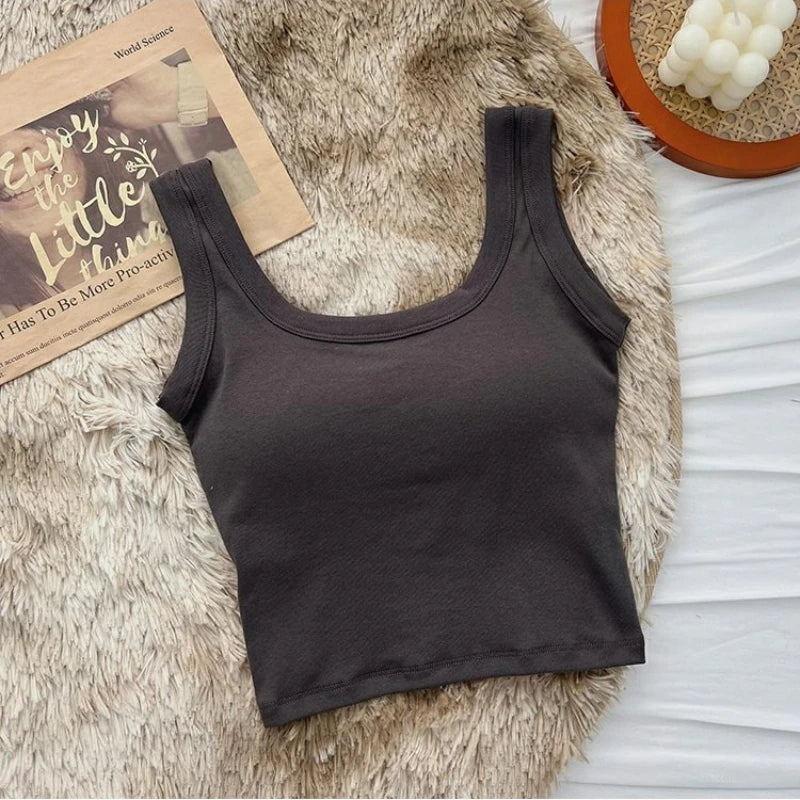 Women's Vest One-Piece No Steel Ring Cotton Chest Pad Wide Shoulder Sports Yoga Vest Underwear Black White Bra Tank Top Women