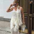 Tornova Lace Splice Sling Vest T shirt Lady Irregular See Through Sexy Top V neck Hot Girl Casual Party Commuting Tanks Fashion