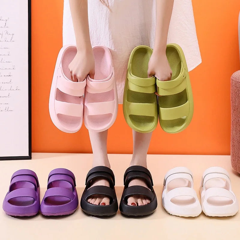 Smile Pop Summer Women Home Slippers With Snaps Outdoor Breathable Casual Sandals Women Non-slip Platform Beach Shoes Women