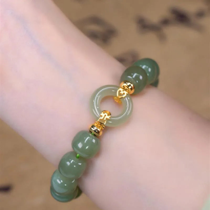 New Bohemian Vintage Beaded Natural Hetian Jade Bracelet Elegant Retro Fashion Hand Ornaments Bracelet Women Casual Jewelry Gift