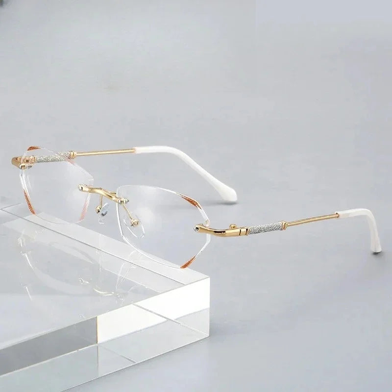 Luxury Frameless HD Lens Anti Blue Light Blocking Reading Glasses Vintage Style Ultra-lightweight and High-end Eyewear for Women