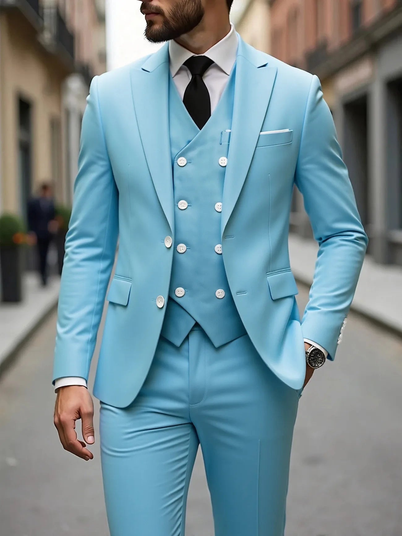 Classic Wedding Tuxedos Slim Fit Bridegroom For Men 3 Pieces Groomsmen Suit Male Formal Business Men Suits(Jacket+Vest+Pants）