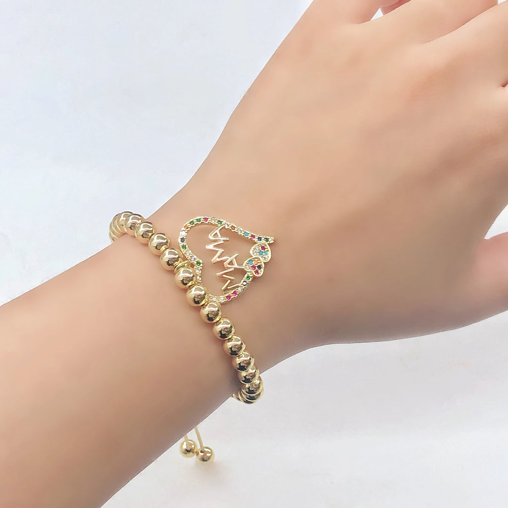 New Arrival Gold-Plated Heart-Shaped Zircon Mama Copper Bead Bracelet Classic for Women Holiday Party Jewelry Mother's Day Gift