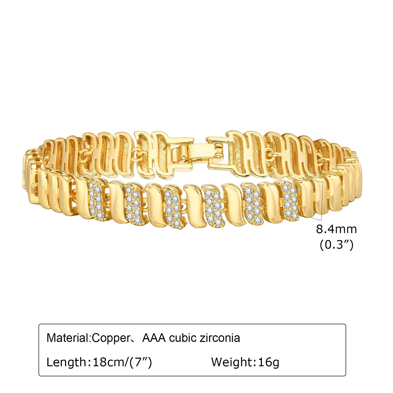 Elegant Pave Link Women's Chain Bracelets Cubic Zirconia Inlay Statement Jewelry
