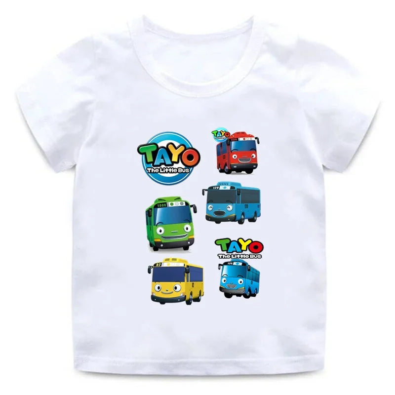 Tayo the Little Bus Cartoon Kids Print Funny Summer Tops Men Women Adults Children Boy Gril Kids Parent Child Cotton T shirt