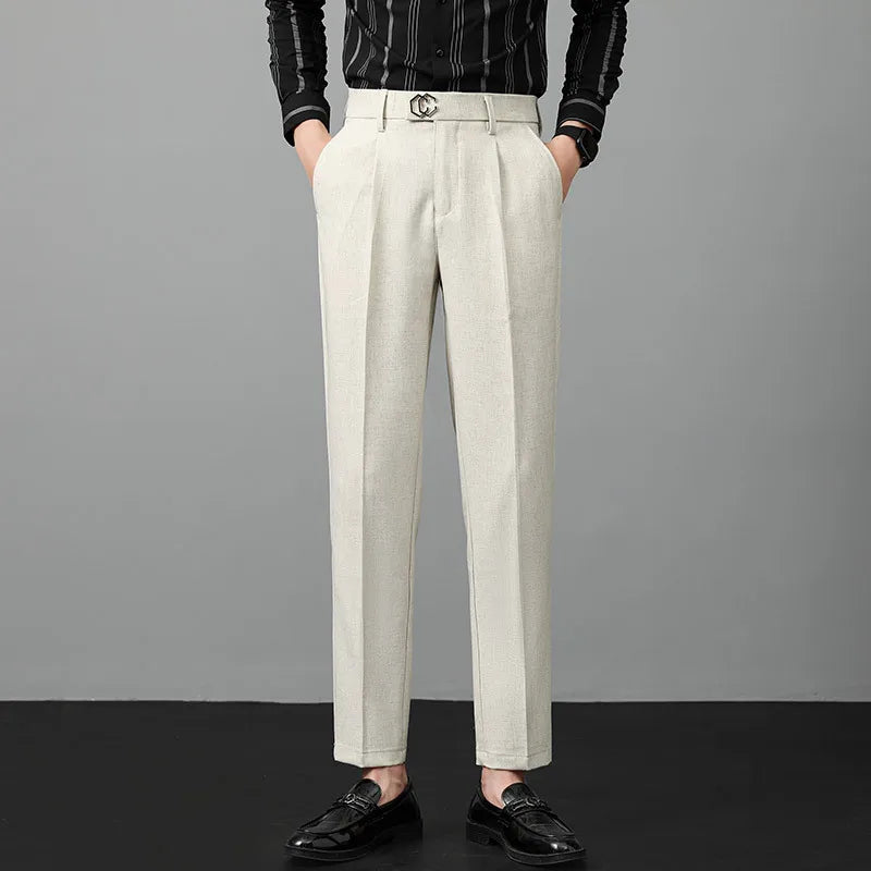 Pleated Thick Men Linen Pants Formal Clothes For Men Suits Pants High Quality 2025 Slim Fit British Business Dress Trousers male