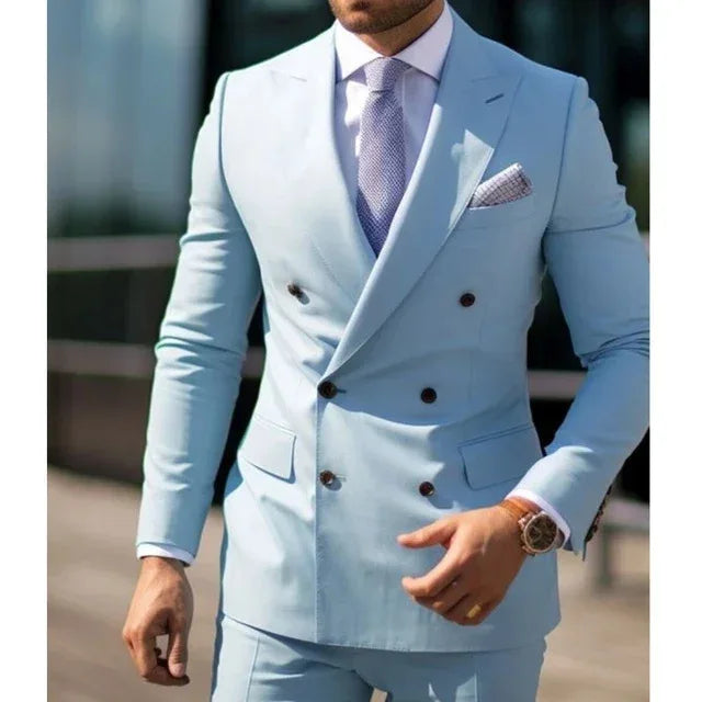 Casual British Style Two-Piece Suit Wedding Groomsmen Hosts Formal Dress Men's Fashion Urban Summer Single Button Pure Color