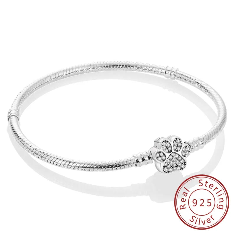 Bracelet 17-20CM Love Heart Original 925 Sterling Silver Charm Bracelet Pave Zirconia Bracelet for Women DIY Charm Jewelry Gifts