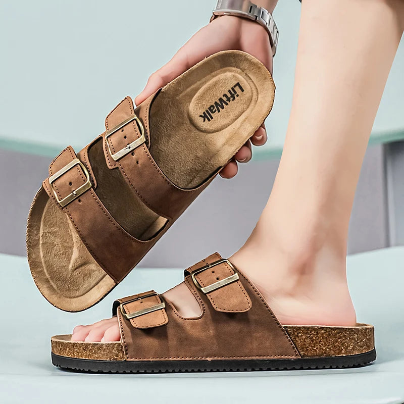 Men Clogs Fashion Shoes Outdoor Classic Cork Slide with Arch Support Beach Sandals Cork Suede Mules Slippers for Women Big Size