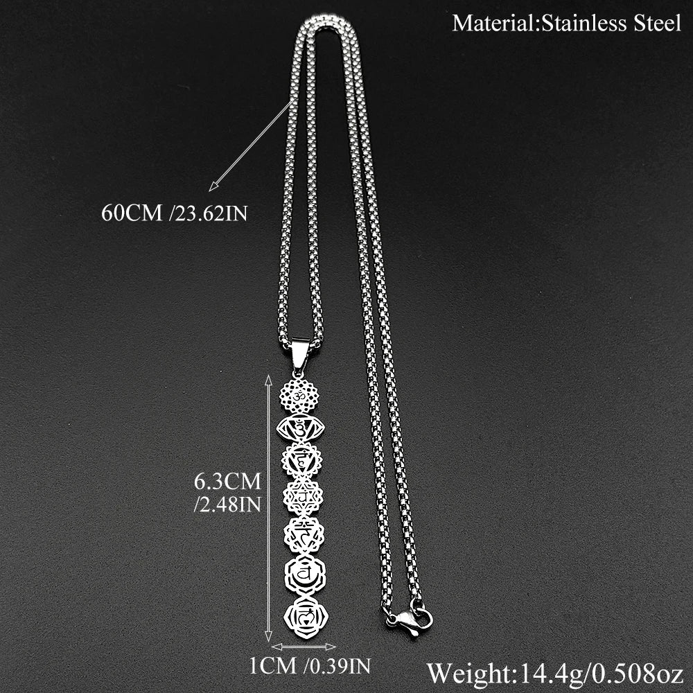Yoga 7 Chakra Flower Om Symbol Sanskrit Pendant Necklace for Women Stainless Steel Gold Color Reiki Healing Amulet Jewelry Gift