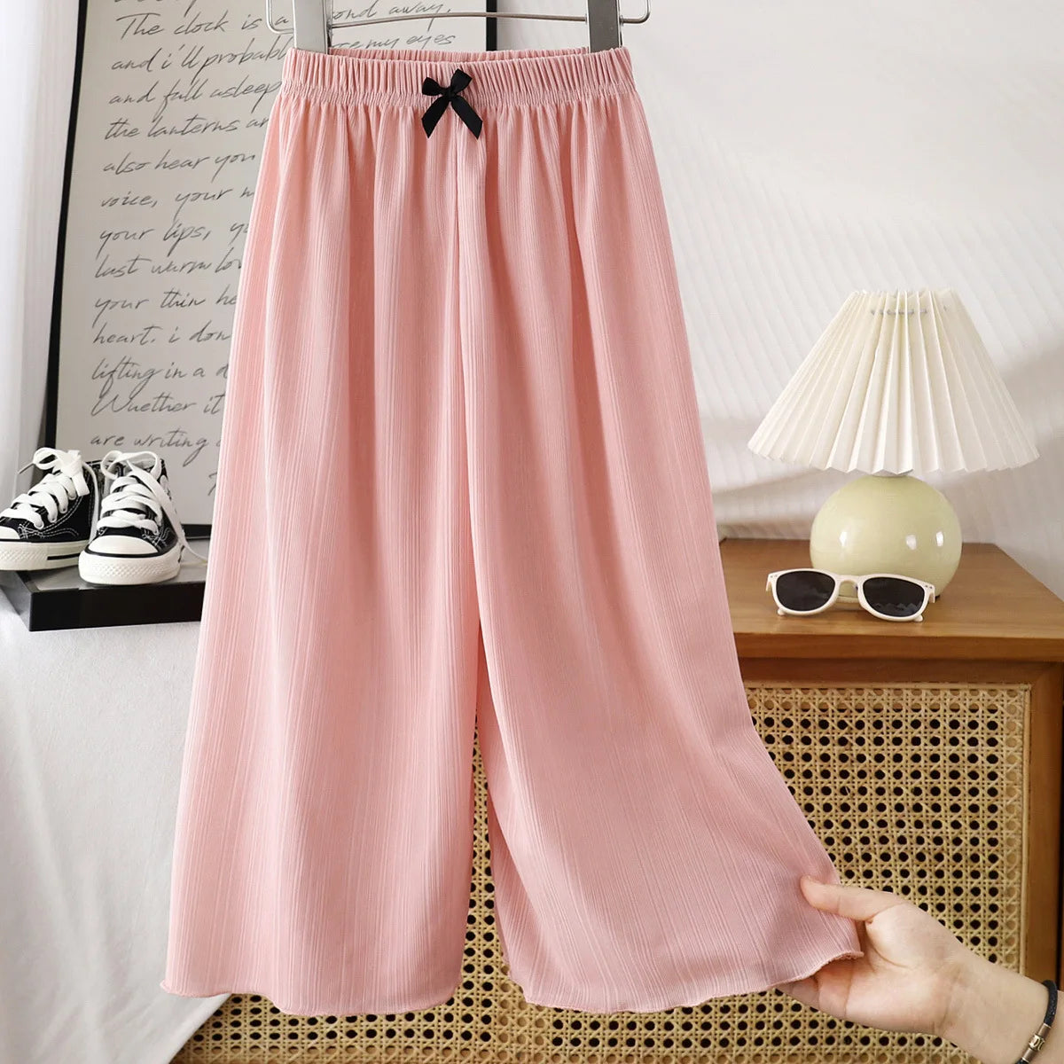 1pcs Summer Kids Wide-leg Pants Girls Children Leisure Sports Straight Pants Baby Bow Loose Trousers Student Comfortable Clothes