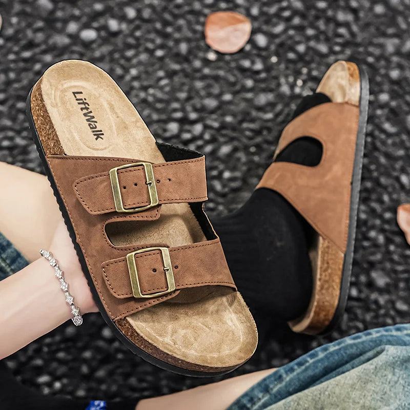 Men Clogs Fashion Shoes Outdoor Classic Cork Slide with Arch Support Beach Sandals Cork Suede Mules Slippers for Women Big Size