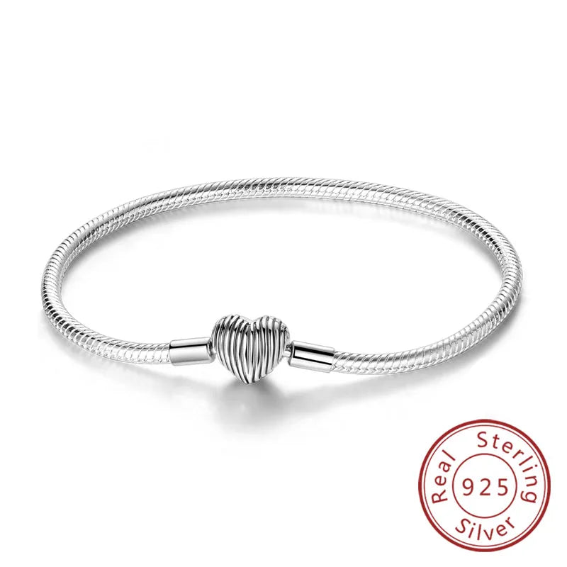 Bracelet 17-20CM Love Heart Original 925 Sterling Silver Charm Bracelet Pave Zirconia Bracelet for Women DIY Charm Jewelry Gifts