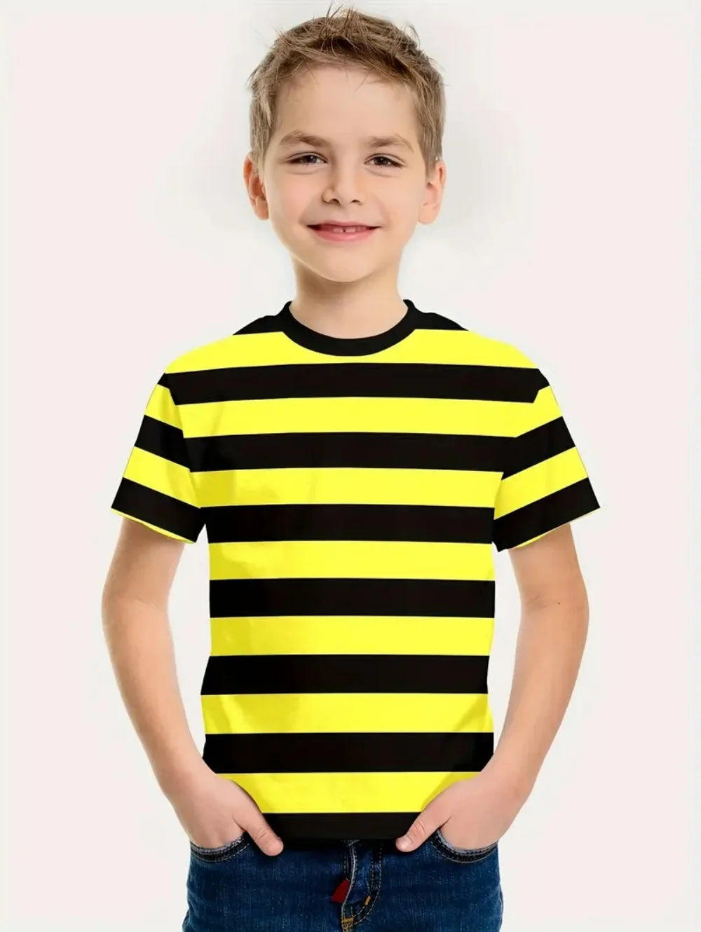 Children's Clothing Solid Color Stripes 3D Print Casual Vintage Short Sleeved T-Shirt Summer Round Neck T-Shirts for Children