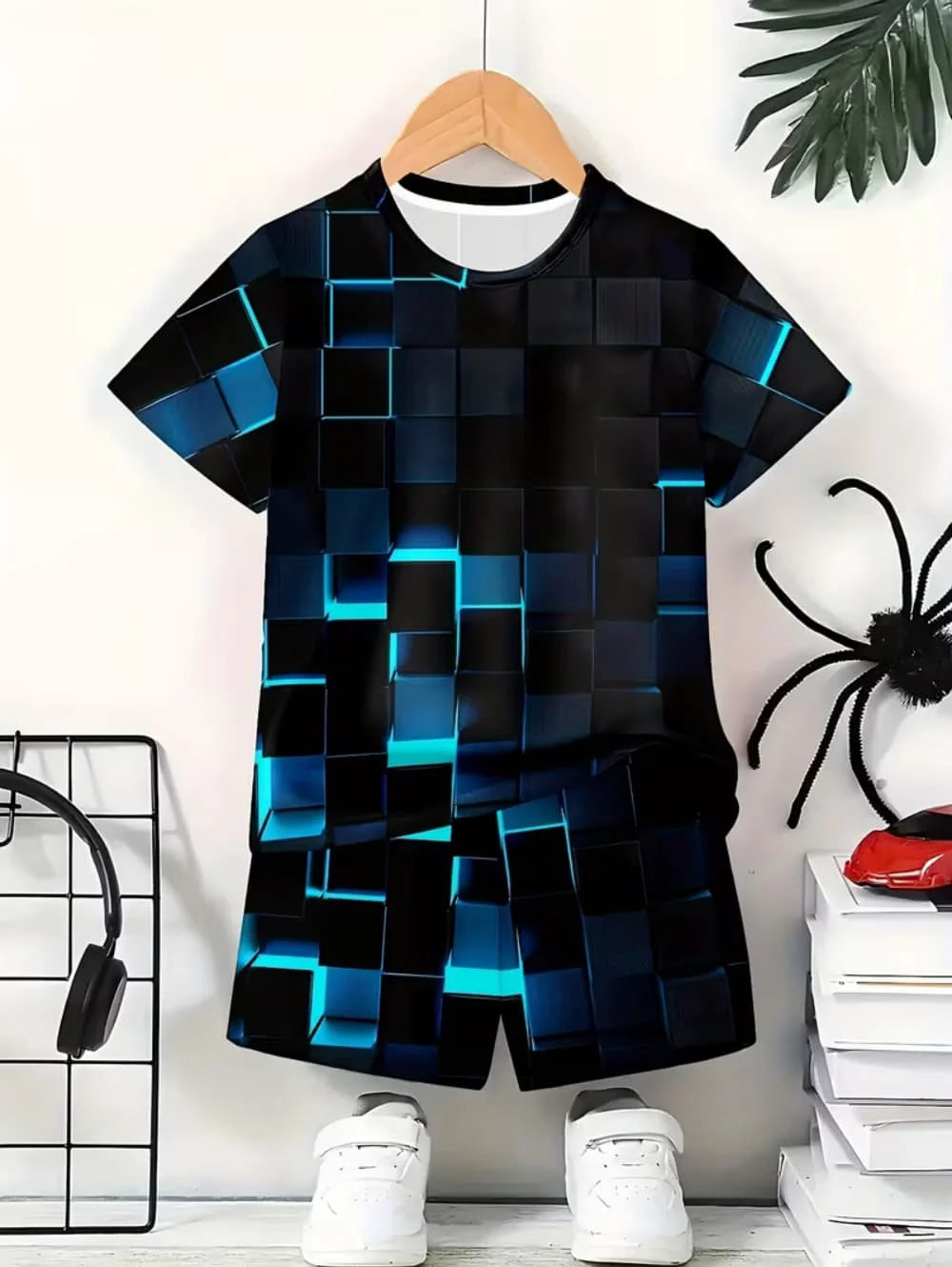 Boys Clothes Casual Colorblock Short Sleeve T-Shirt Shorts Set 2PCS Comfort Outdoor Quick Drying Sport Shirt Casual Children Top