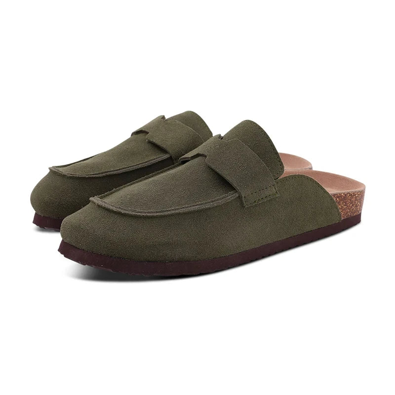 Crestar Women's Clogs Mules Cork Clogs Slippers Men Outdoor Mules Suede Clogs Shoes with Arch Support Mule Leather Clogs Sandal
