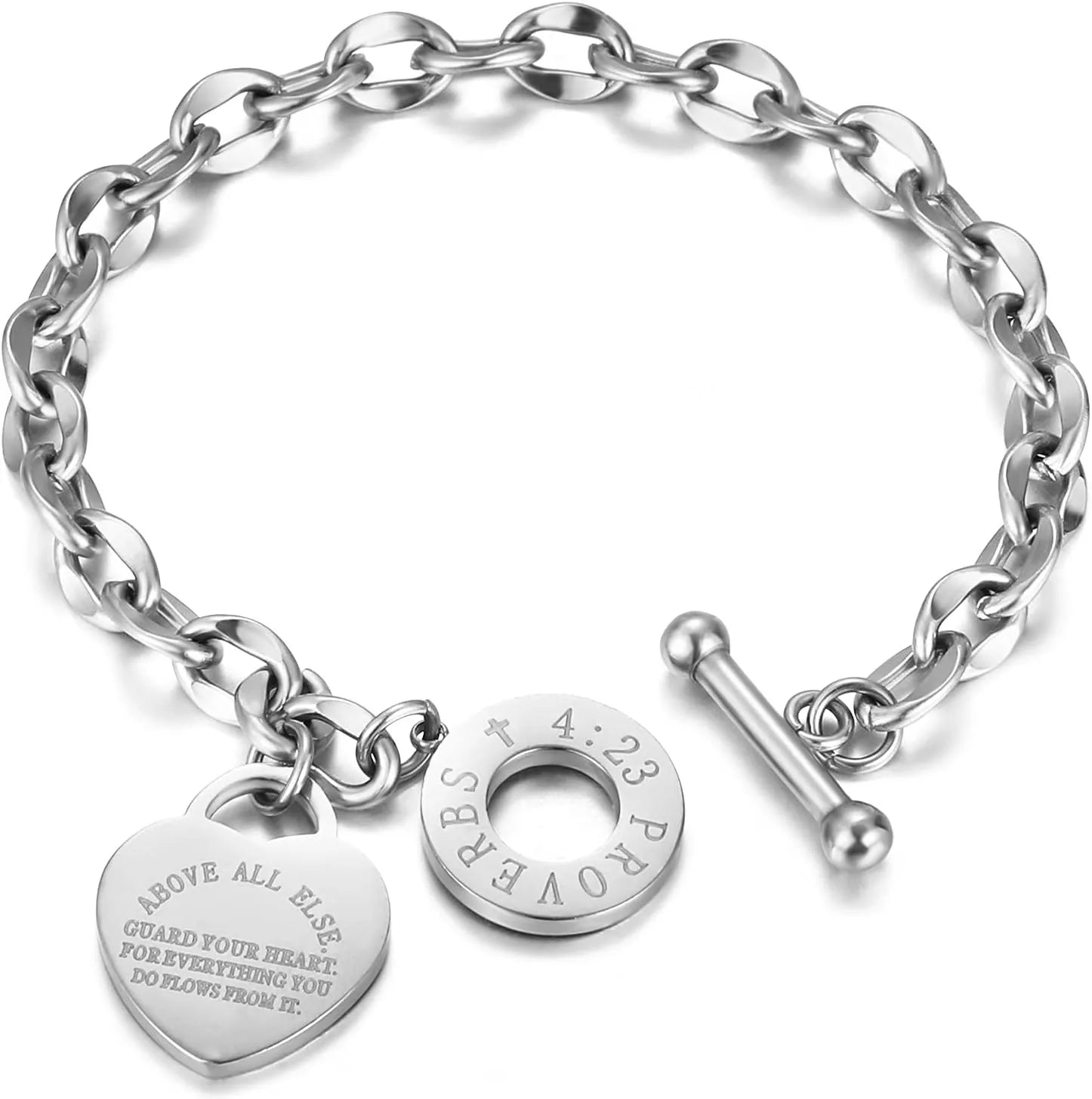 Love Pendant Link Chain OT Clasp Birthday Heart Jewelry Gift Bracelet for Women Bible Verse Bracelet Silver Gold Bracelet