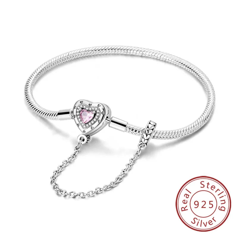 Bracelet 17-20CM Love Heart Original 925 Sterling Silver Charm Bracelet Pave Zirconia Bracelet for Women DIY Charm Jewelry Gifts