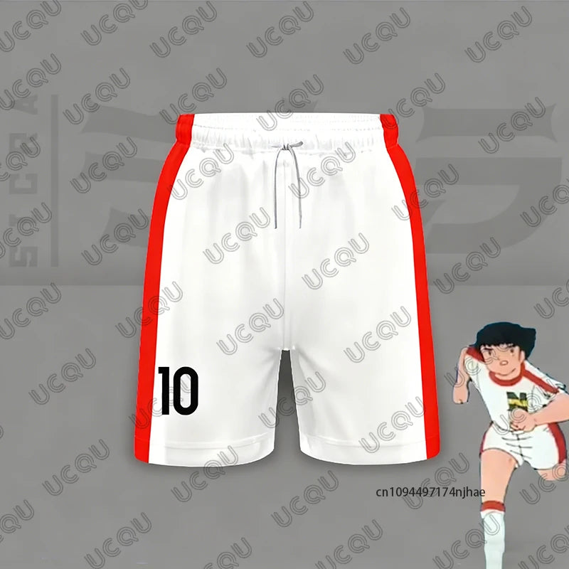 2 Piece Outfit Children Tracksuit Captain Tsubasa Football No.10 Print Tshirt+Shorts Set Casual Suit Sports Kids/Adult Clothes