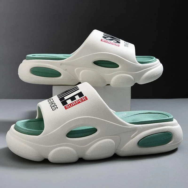 Men Thick Sole Summer Beach Slides Bathroom Anti Slip Slipper Soft Sandals Simplicity Ultra Light Letter Shoes Men Slippers