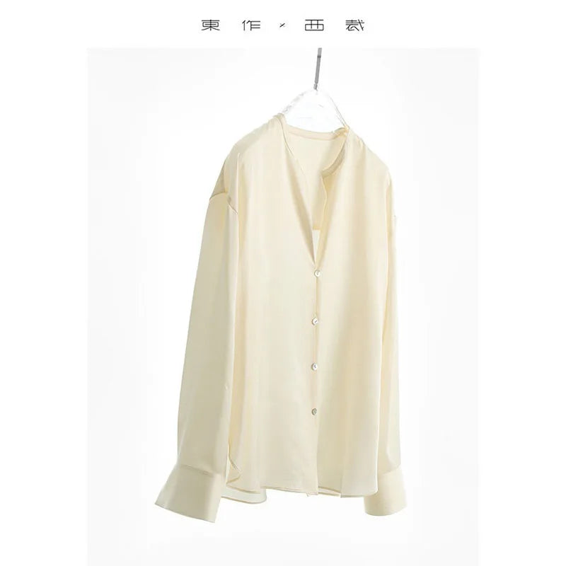 Satin Luster~ Silk Shirt 100% Mulberry Silk Long-Sleeved Shirt Quality Women's Clothing 2026 New Style