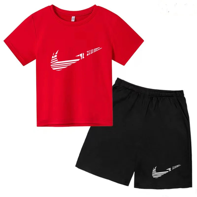 Children Clothes T-shirt Fashion Short-Sleeved+Shorts Summer Boy Girl Toddler 3-12Years Casual Sports Brand Jogging O-collar Set