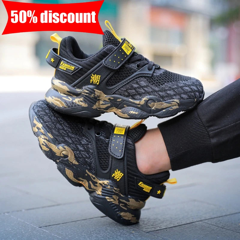 Childrens Sports Shoes Street Fashion Comfortable Walking Soft Soled Casual Shoes Boys Breathable Mesh Tennis Training Shoes