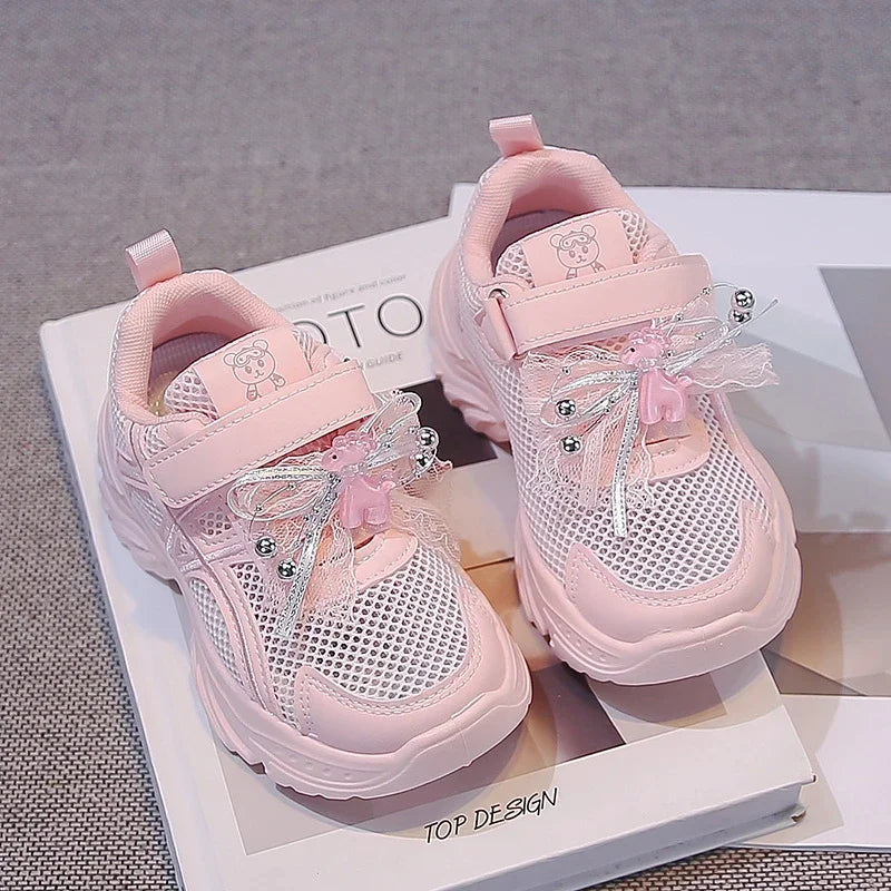 Summer Toddler Girls Breathable Mesh Chunky Sneakers Rhinestone Non-Slip Soft Sole for Daily School Outdoor Running Play Wear