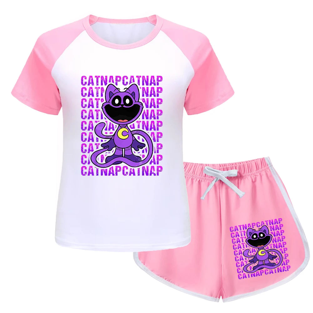 Smilings Critters Cat Outdoor Clothing Children Top Tracksuit for Girls Boutique Clothes for Trips Striped Children's Fashion