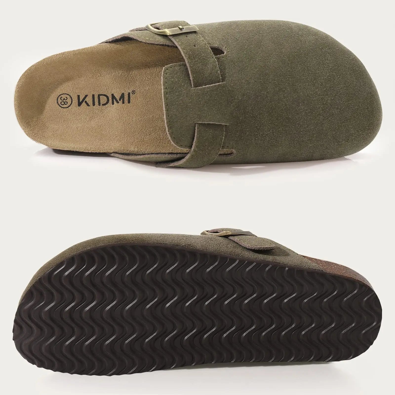 Litfun New Fashion Women's Clogs with Adjustable Strap Cork Footbed Leather Mules with Arch Support Unisex Outdoor Potato Shoes