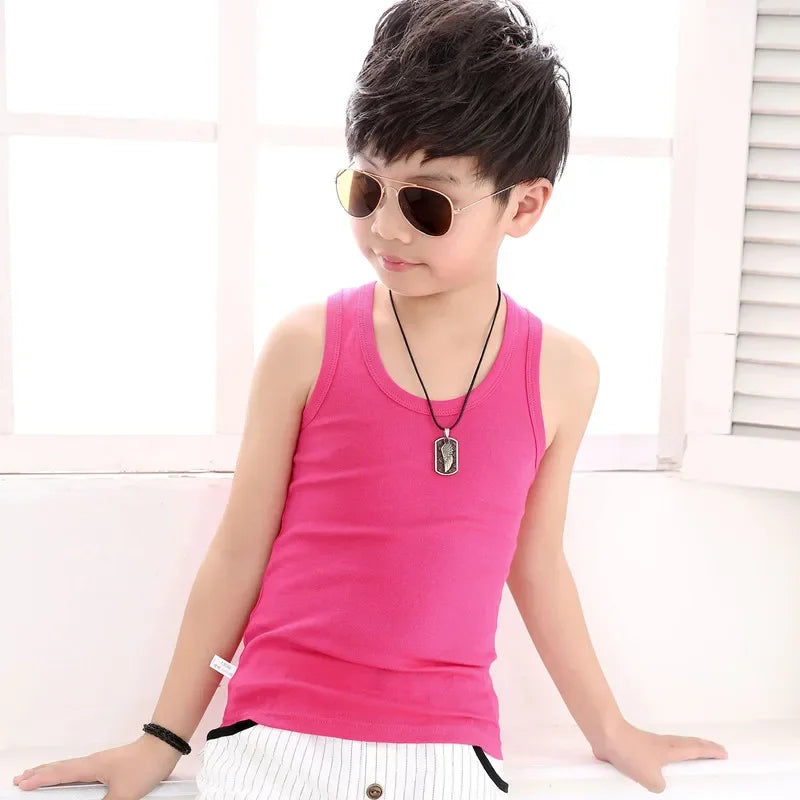 Kids Girls Summer Casual Vest Outfit Children Baby Boy Girl Sleeveless Tops Cotton Solid Color T-shirt Tees Toddler Top  Outfits