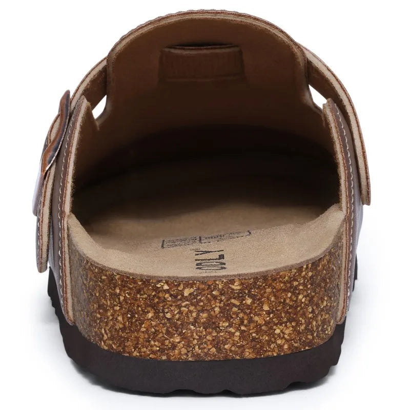 Kidmi Unisex Cork Insole Mules - Vegan Leather Adjustable Buckle Slip-On Clogs with Arch Support Potato Shoe for Women And Men