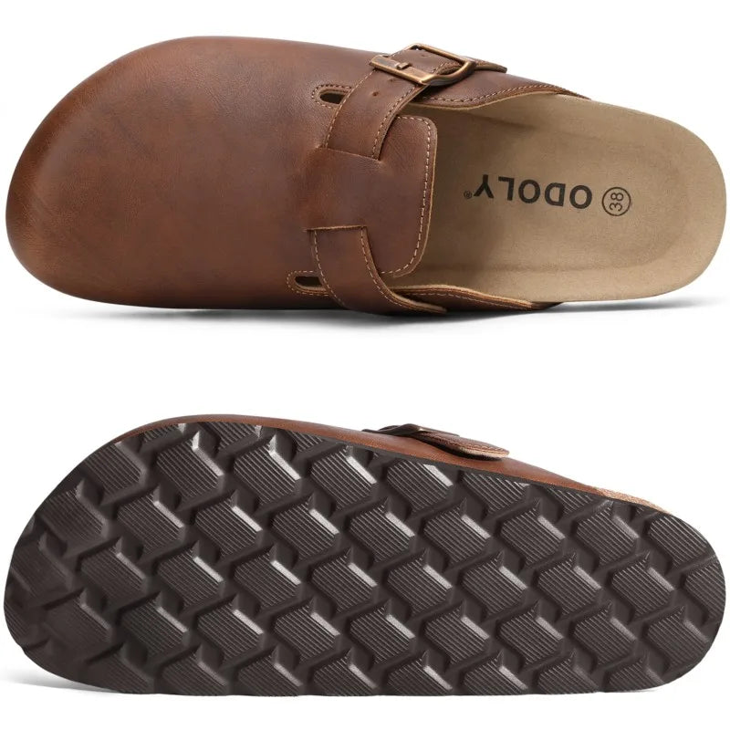 Kidmi Unisex Cork Insole Mules - Vegan Leather Adjustable Buckle Slip-On Clogs with Arch Support Potato Shoe for Women And Men