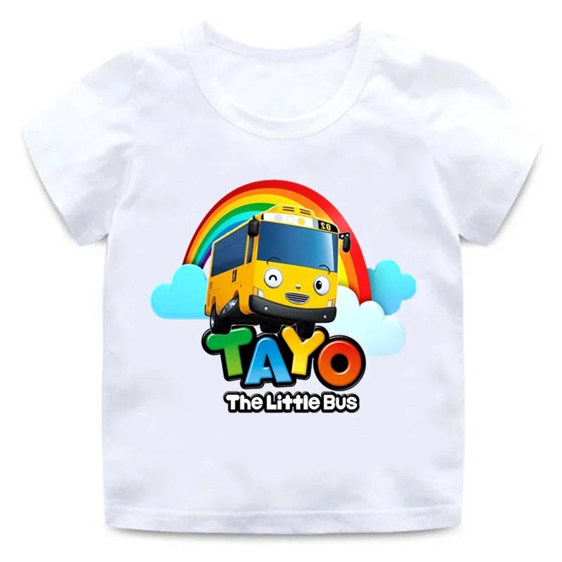 Tayo the Little Bus Cartoon Kids Print Funny Summer Tops Men Women Adults Children Boy Gril Kids Parent Child Cotton T shirt