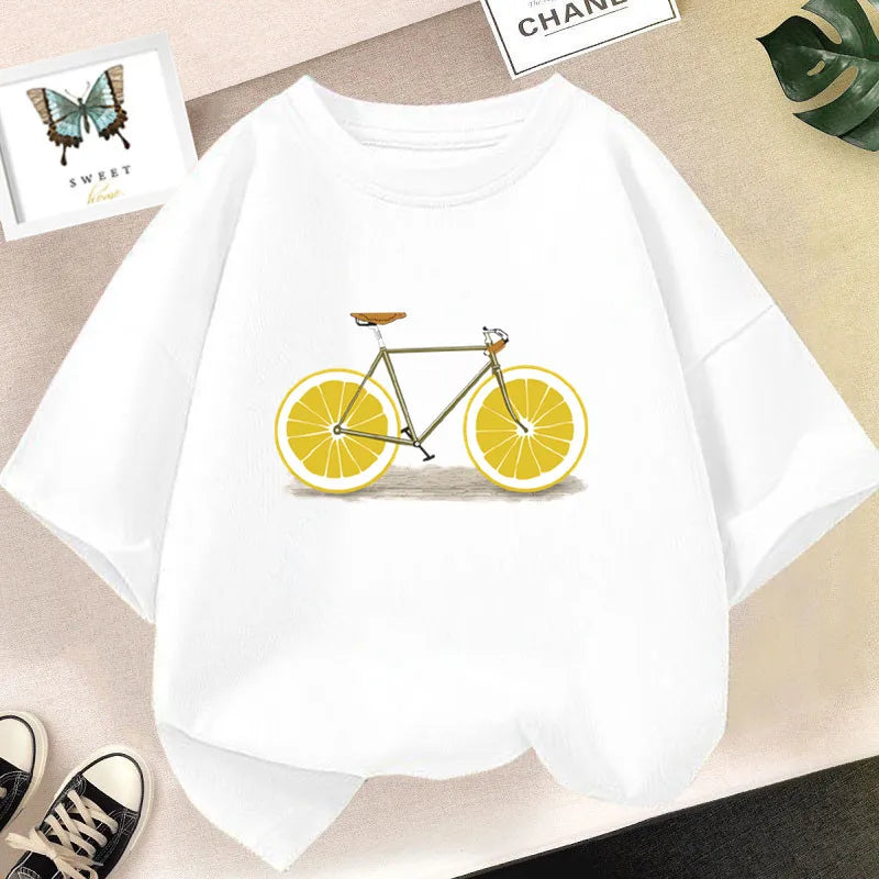 Lovely Avocado T Shirts for Girls Tops Summer Loose Cartoon Aesthetic Casual T Shirt Vintage Lemon Fruit Tshirt