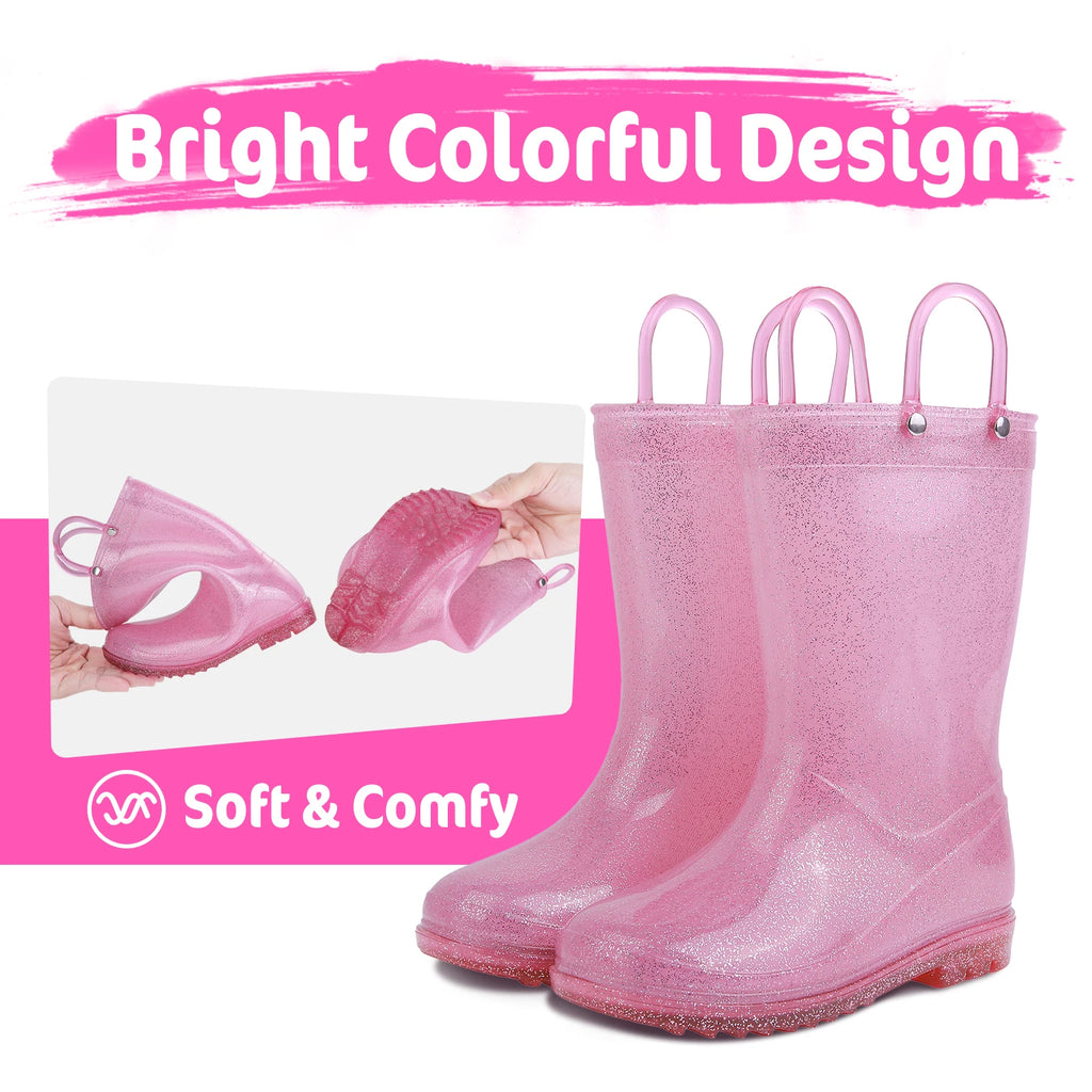 Evshine Cute Dinosaur Unicorn Unisex Rain Shoes For Girls And Boys Waterproof Non-slip Boot Toddler Kids Rain Boots With Handles