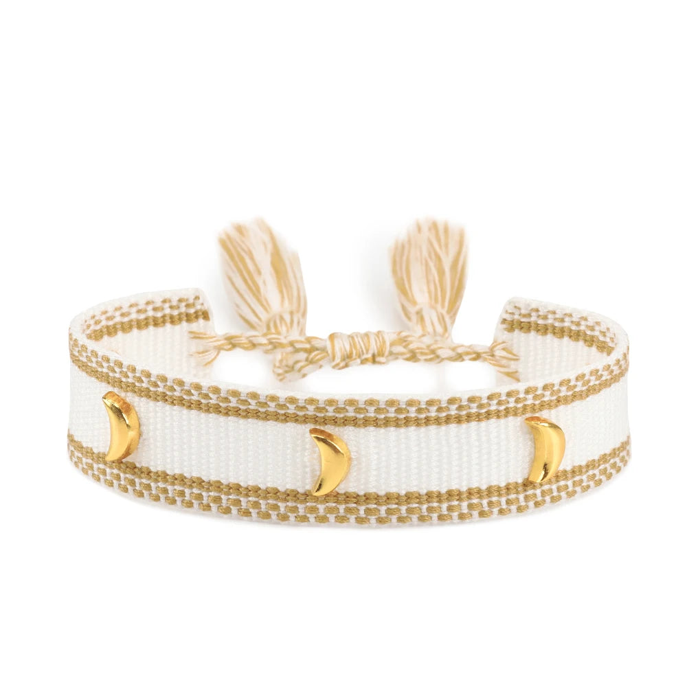Vintage Friendship Bracelets STARS | MOON Bracelets Adjustable Woven Arm Stacked Jewelry