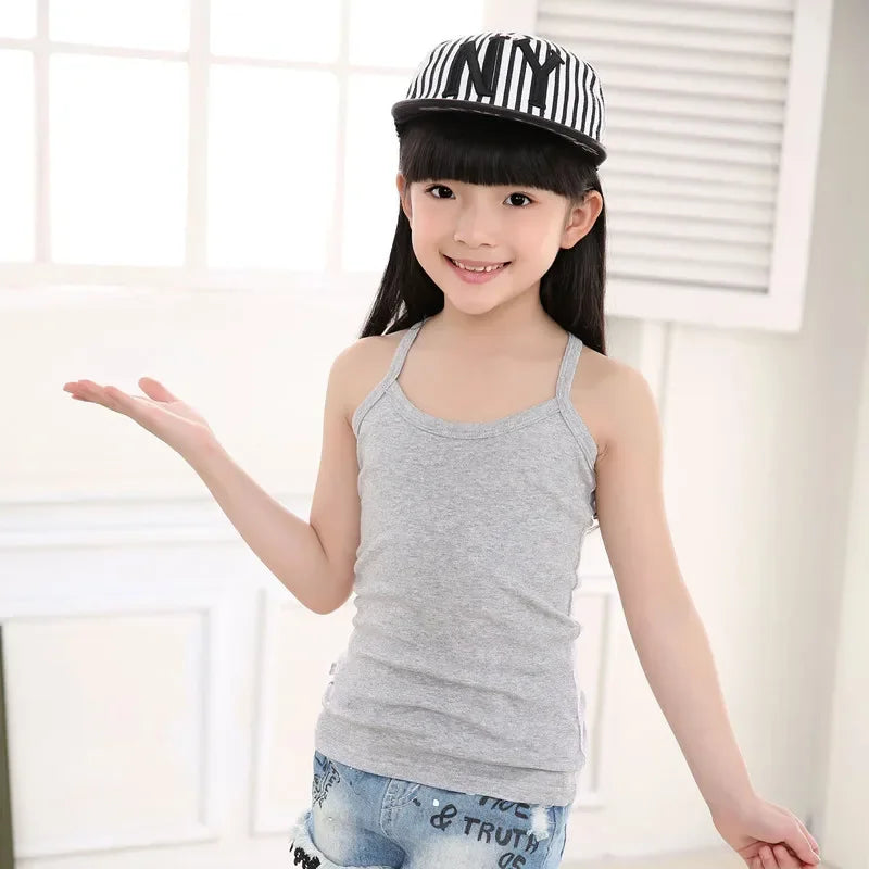 Kids Girls Summer Casual Vest Outfit Children Baby Boy Girl Sleeveless Tops Cotton Solid Color T-shirt Tees Toddler Top  Outfits
