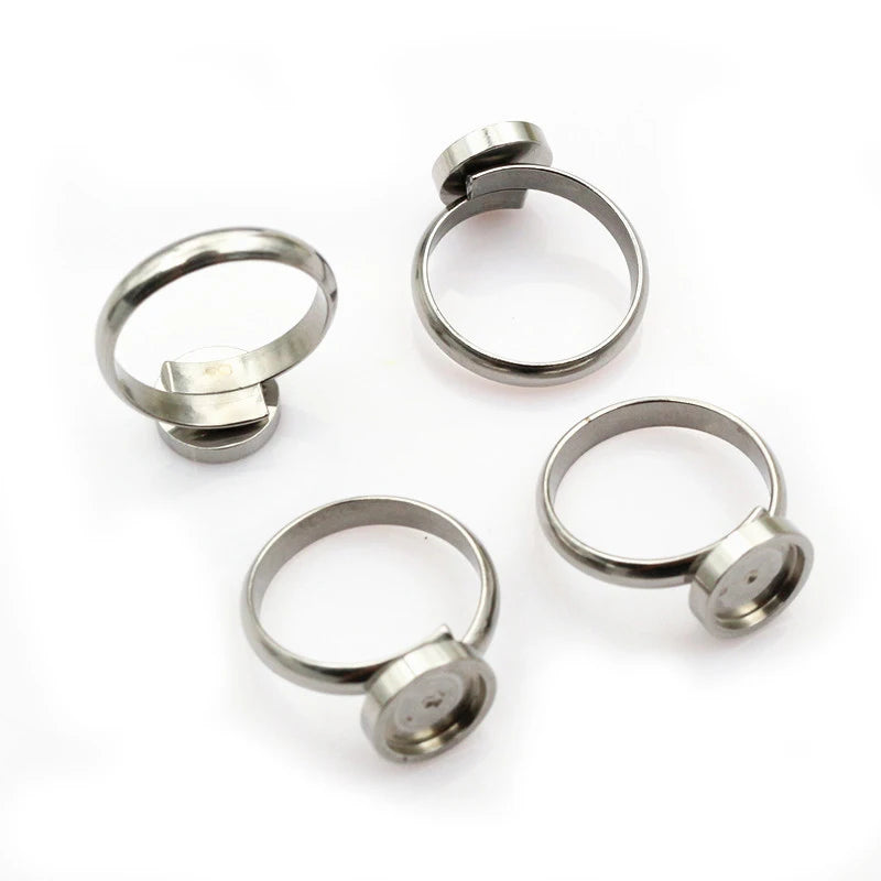 5pcs 6/8/10/12/14mm Inner Size No Fade Stainless Steel Craft Ring Cabochons Blank Base Settings DIY Jewelry Making Accessories