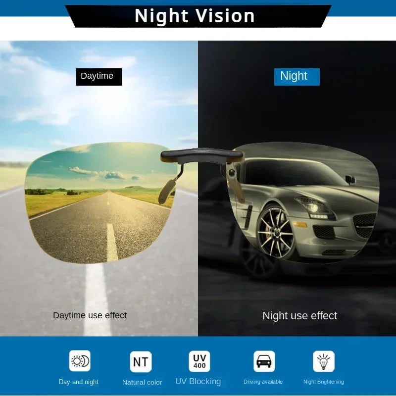 Night Vision Driving Men Goggles Clips UV400 Anti Glare Vintage Glasses Polarized Fishing Square Clip on Sunglasses Men Women
