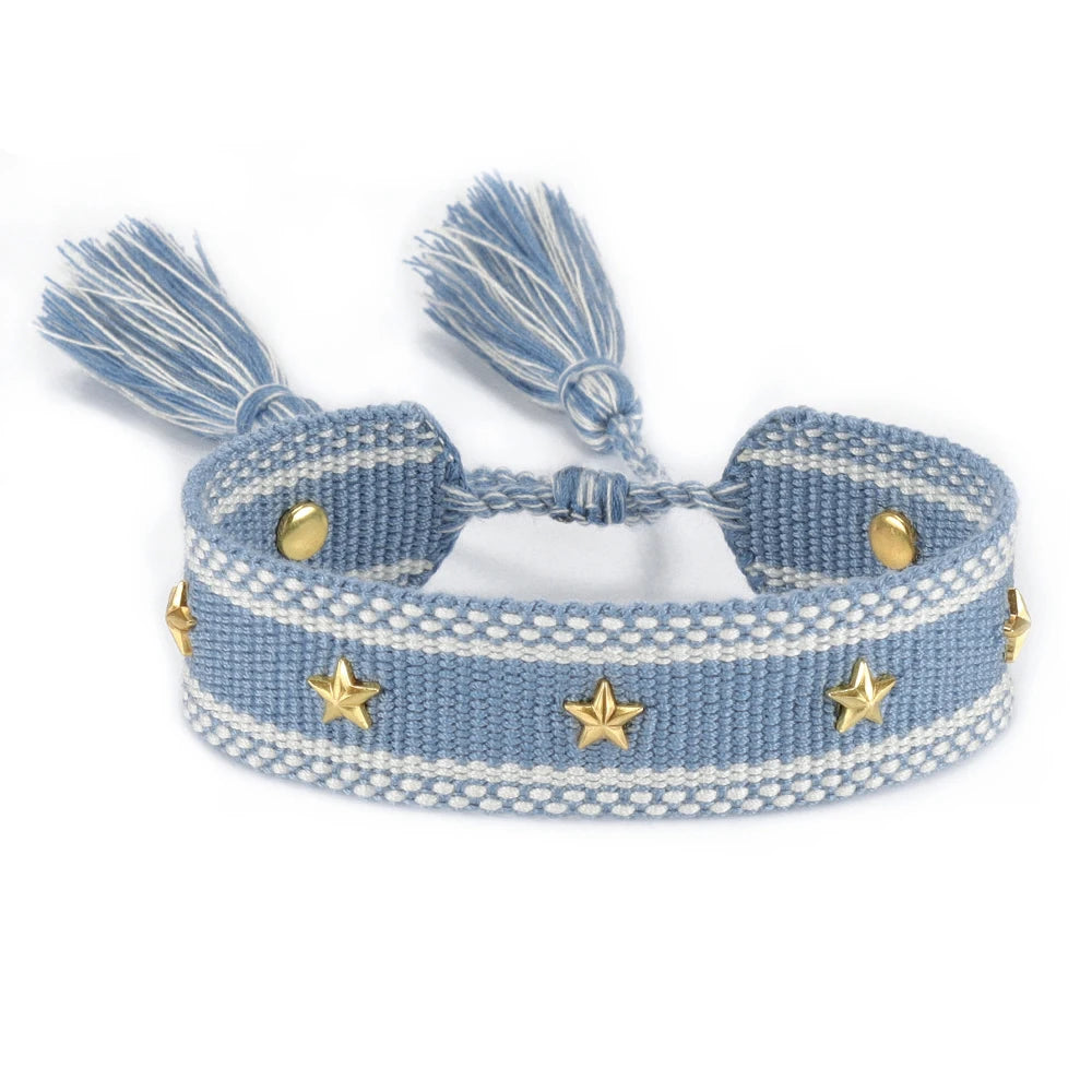 Vintage Friendship Bracelets STARS | MOON Bracelets Adjustable Woven Arm Stacked Jewelry